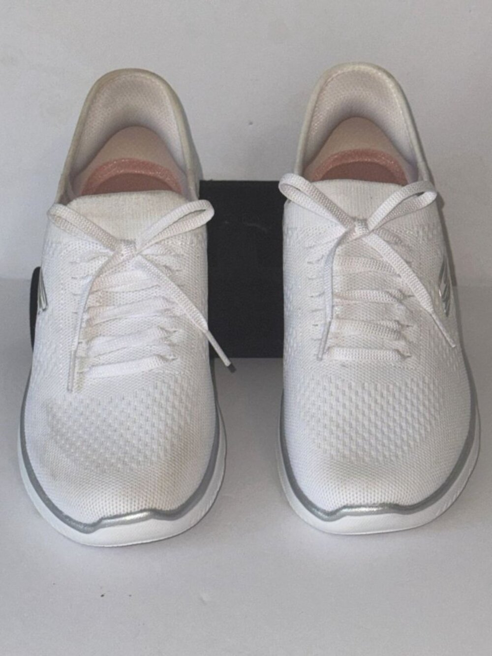 Skechers Hands Free Slip-ins, Summit White/Silver Air-Cooled Memory Foam, Sz 8w